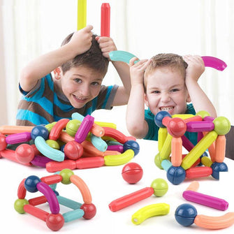 Children Playing With  Magnetic Sticks Building Blocks Set - Sticky Balls Boutique