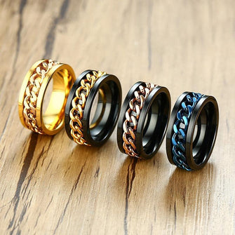 Vnox Spinner Black Chain Ring for Men - Sticky Balls Boutique